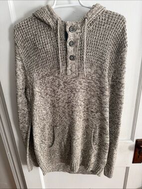Men's Crewneck Hooded Knit Sweater - Beige Marled